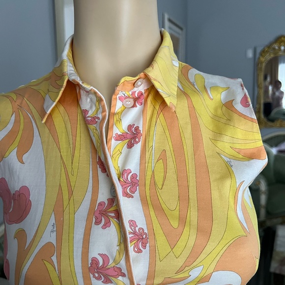 Authentic .Emilio Pucci sleeveless cotton Button Front Top, sz.S, excellent - Picture 2 of 11